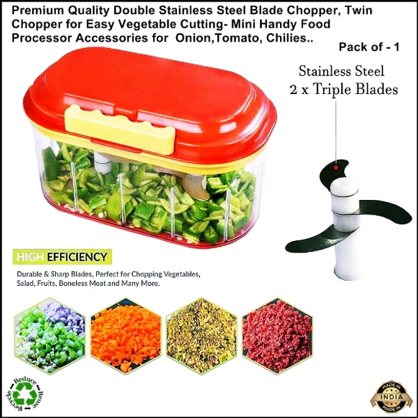 Handy Dual Blade Manual Food Chopper Compact & Powerful 2in1 Handy 1 Litre  Chopper, Cutter with SS Blades a (1000 ml)